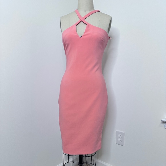 💗 Likely Pink Halter Cross-Neck Keyhole Bodycon Dress 💗 - Picture 1 of 5